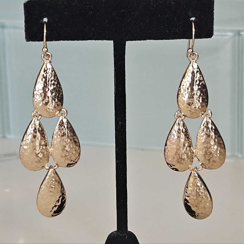 Gold Teardrop Dangle Earrings - Unbranded